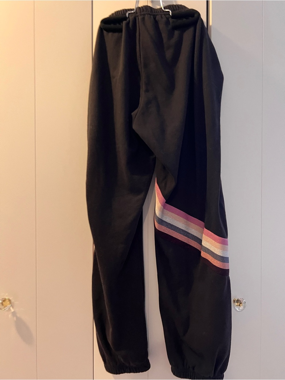 Spiritual Gangster Black Jogger Pants with Sparkly Pink Stripe - Picture 2 of 4